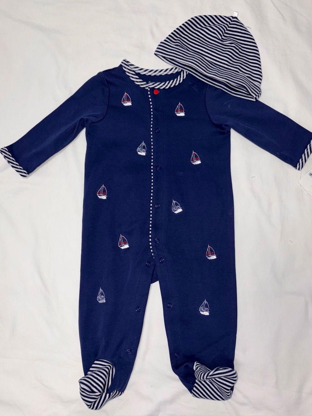 Little Me sailboat footed sleeper and hat set sz 6 months NWT